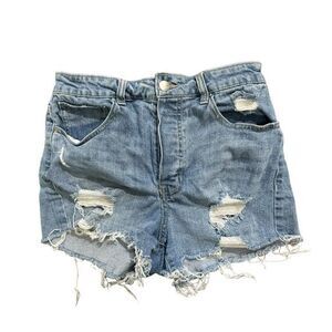TGLA Francesca’s Size 28 Denim Shorts Mid Rise‎ Distressed Button Fly Jean Short